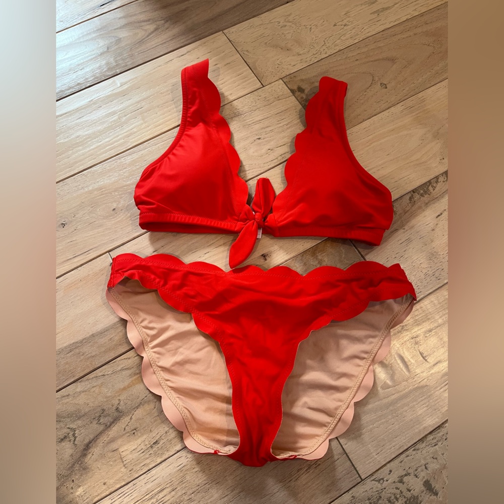 EUC J Crew sz S Scalloped Bikini in RED